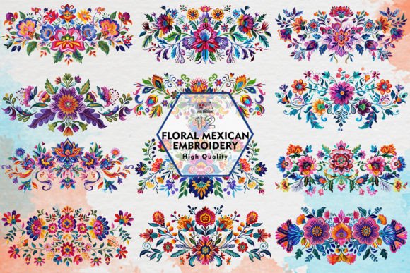Floral Mexican Embroidery Clipart PNG